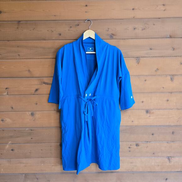 Brobe Post Surgery Healing Robe Bright Blue Small Robe Short Sleeve Tie Front - Picture 2 of 5